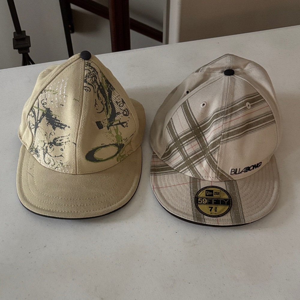 Billabong Beige and Plaid Caps